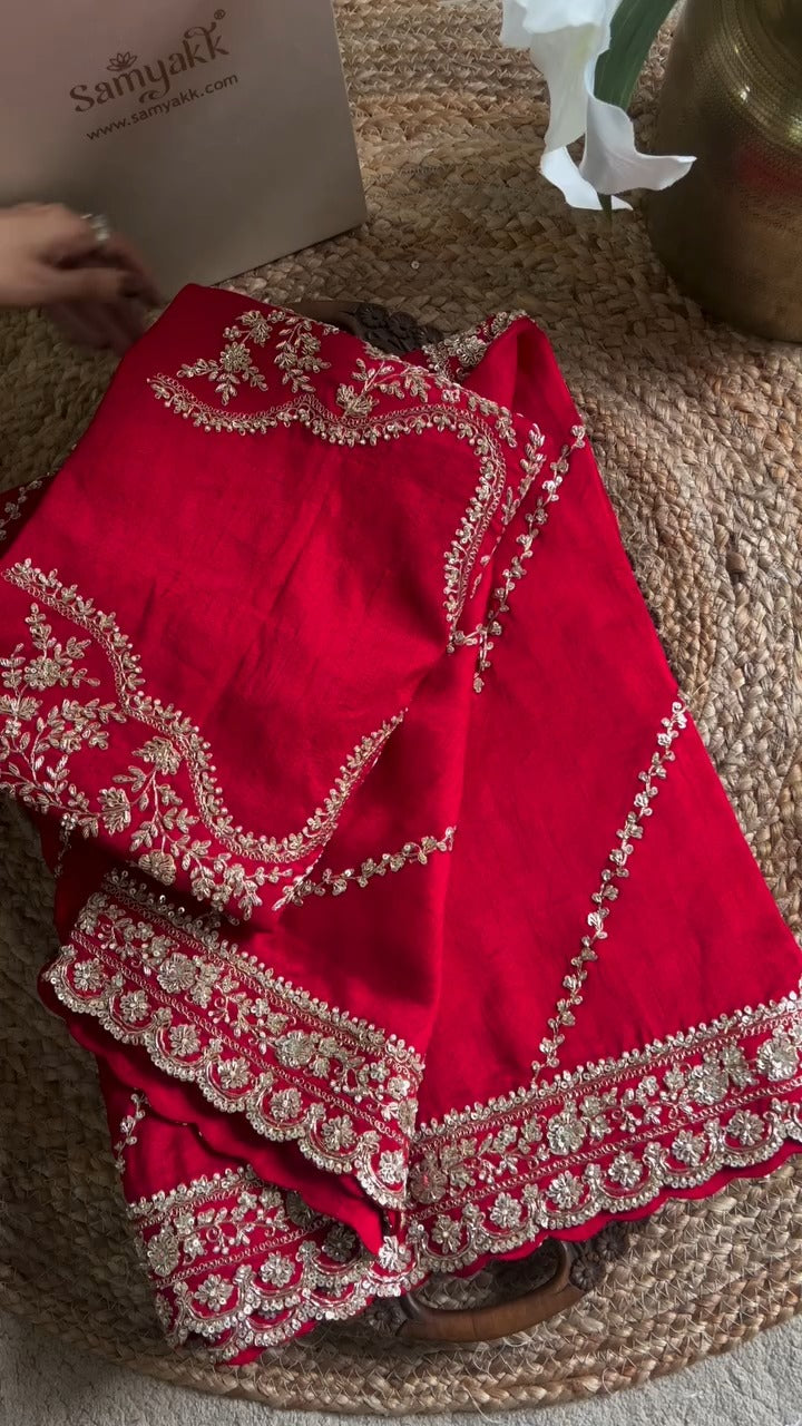 Red Raw Silk Designer Banarasi Saree 🔥✨