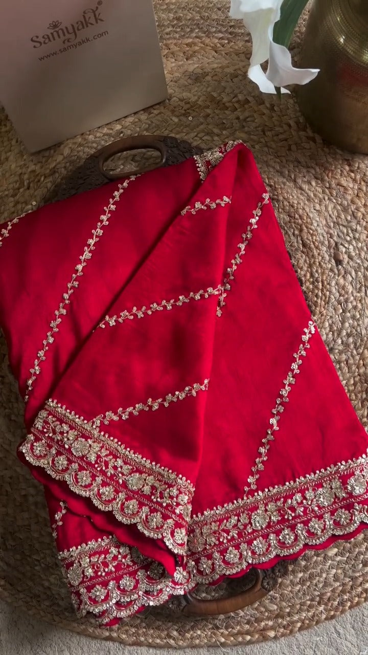 Red Raw Silk Designer Banarasi Saree 🔥✨