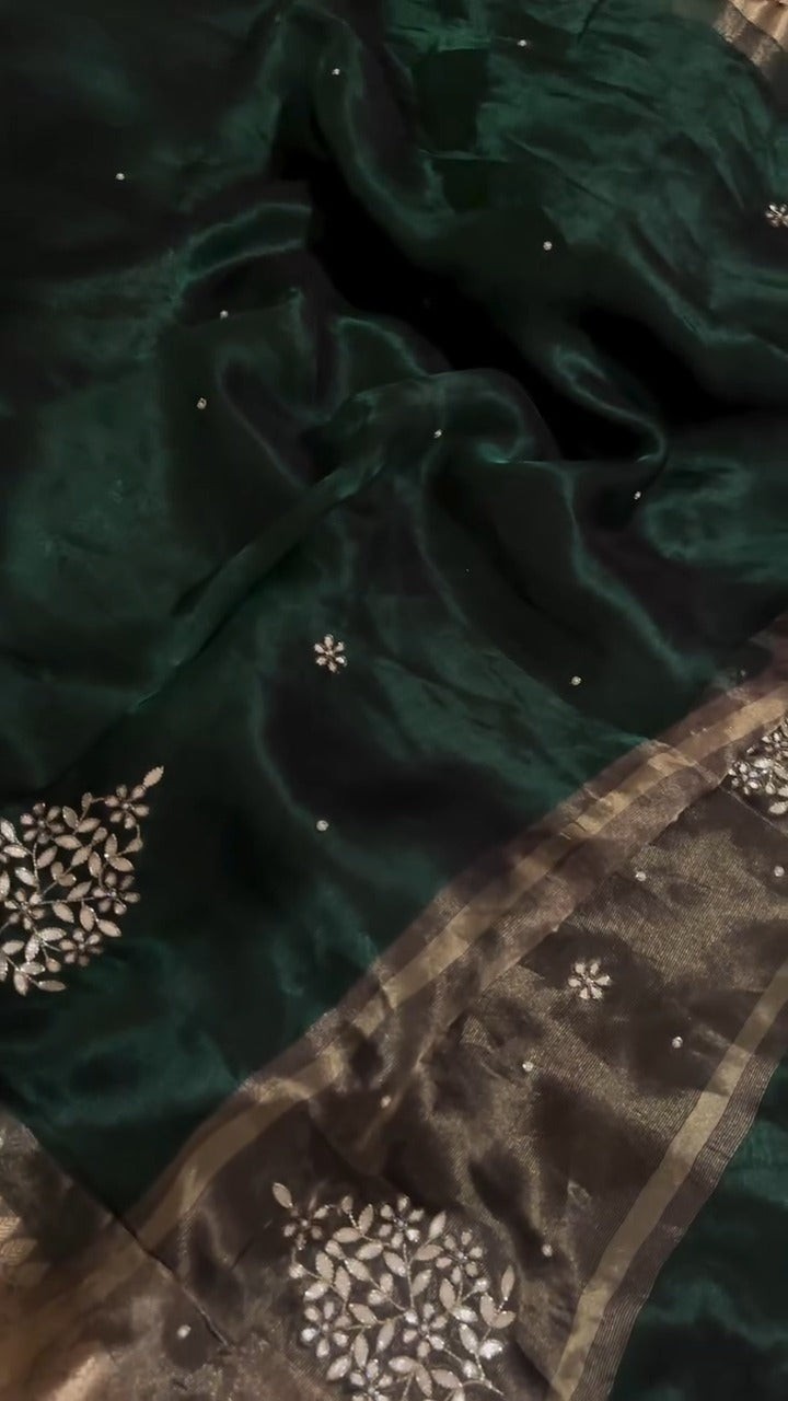 Dark Green Pure Tissue Silk Banarasi Saree 🔥✨