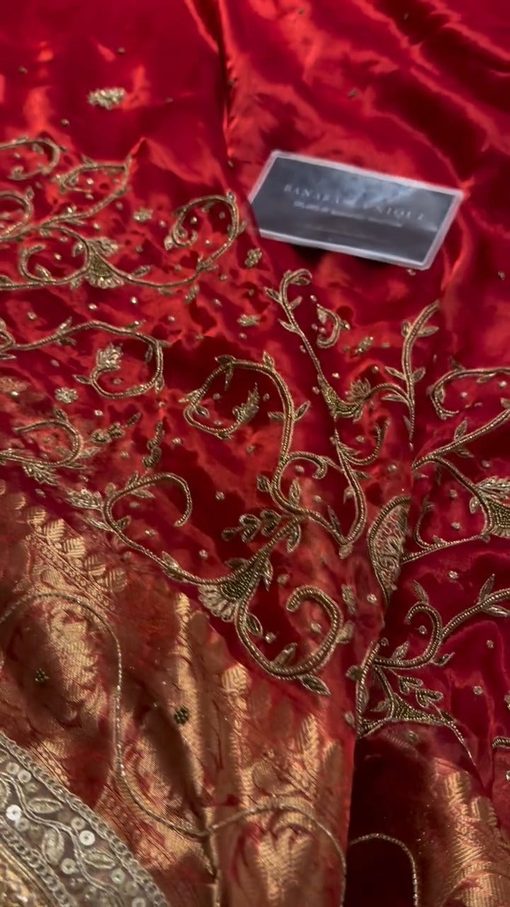 Stunning Red Pure Tissue Silk Banarasi Saree 🔥✨
