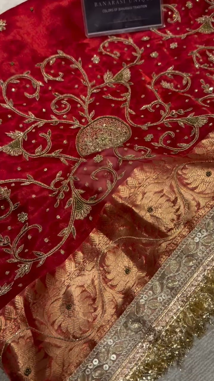 Stunning Red Pure Tissue Silk Banarasi Saree 🔥✨