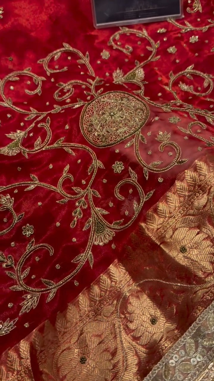 Stunning Red Pure Tissue Silk Banarasi Saree 🔥✨