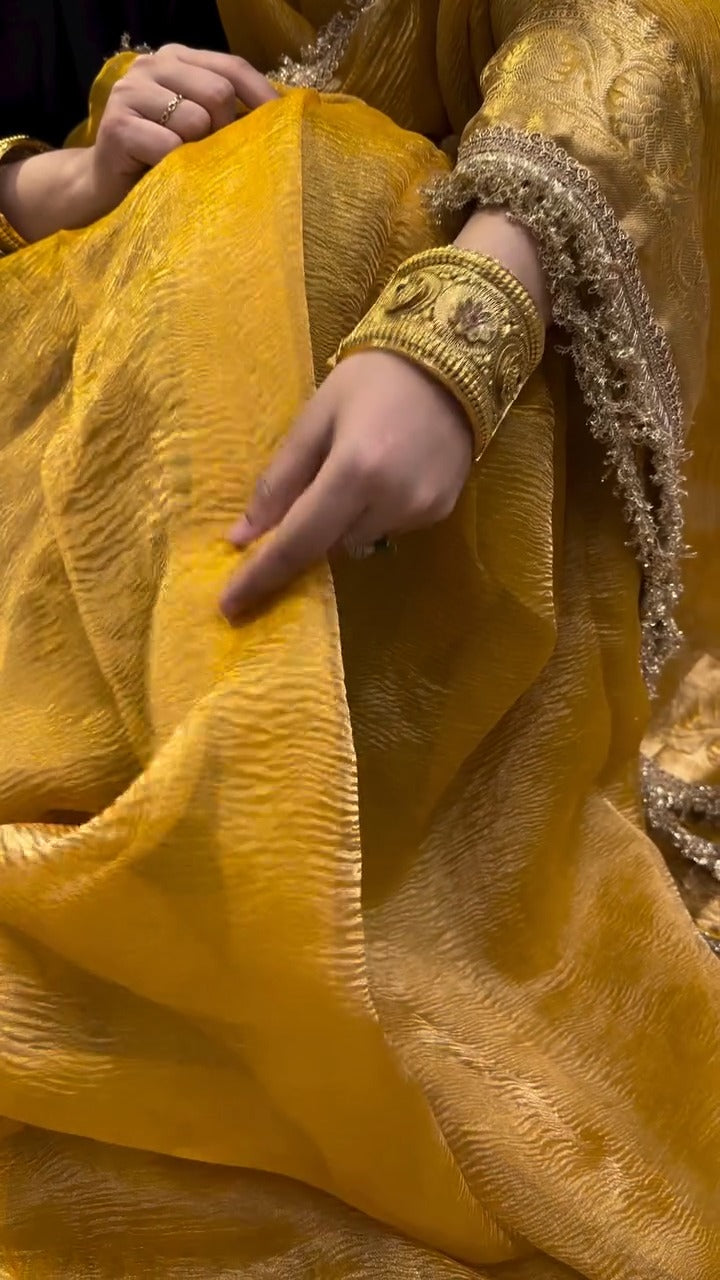 Pure Crushed Yellow Tissue Banarasi Saree ✨🌼