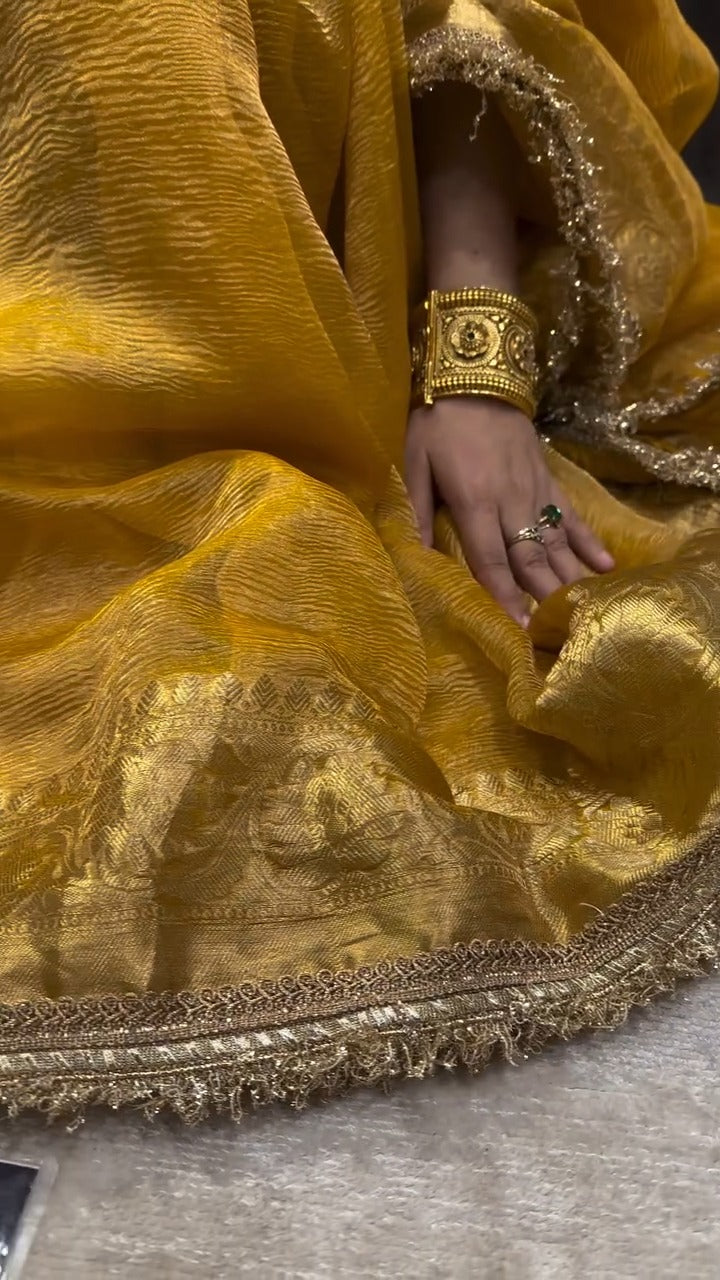 Pure Crushed Yellow Tissue Banarasi Saree ✨🌼