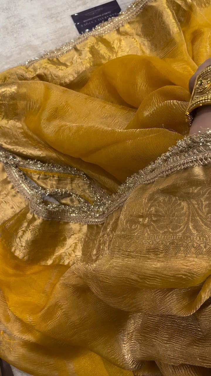 Pure Crushed Yellow Tissue Banarasi Saree ✨🌼