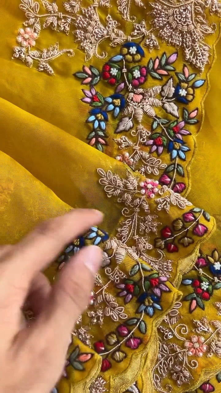 Mustard Organza Silk Cocktail Saree 🍸✨