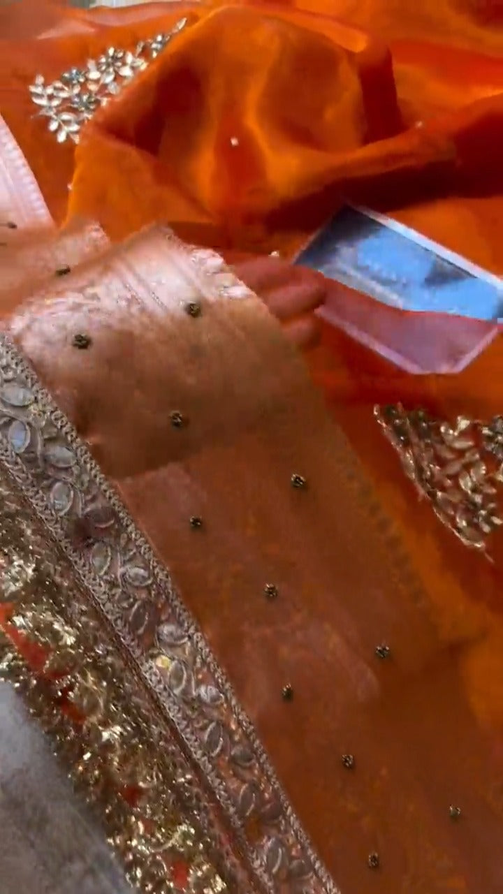 Orange Pure Banarasi Kora Silk Kadhwa Saree 🍊✨