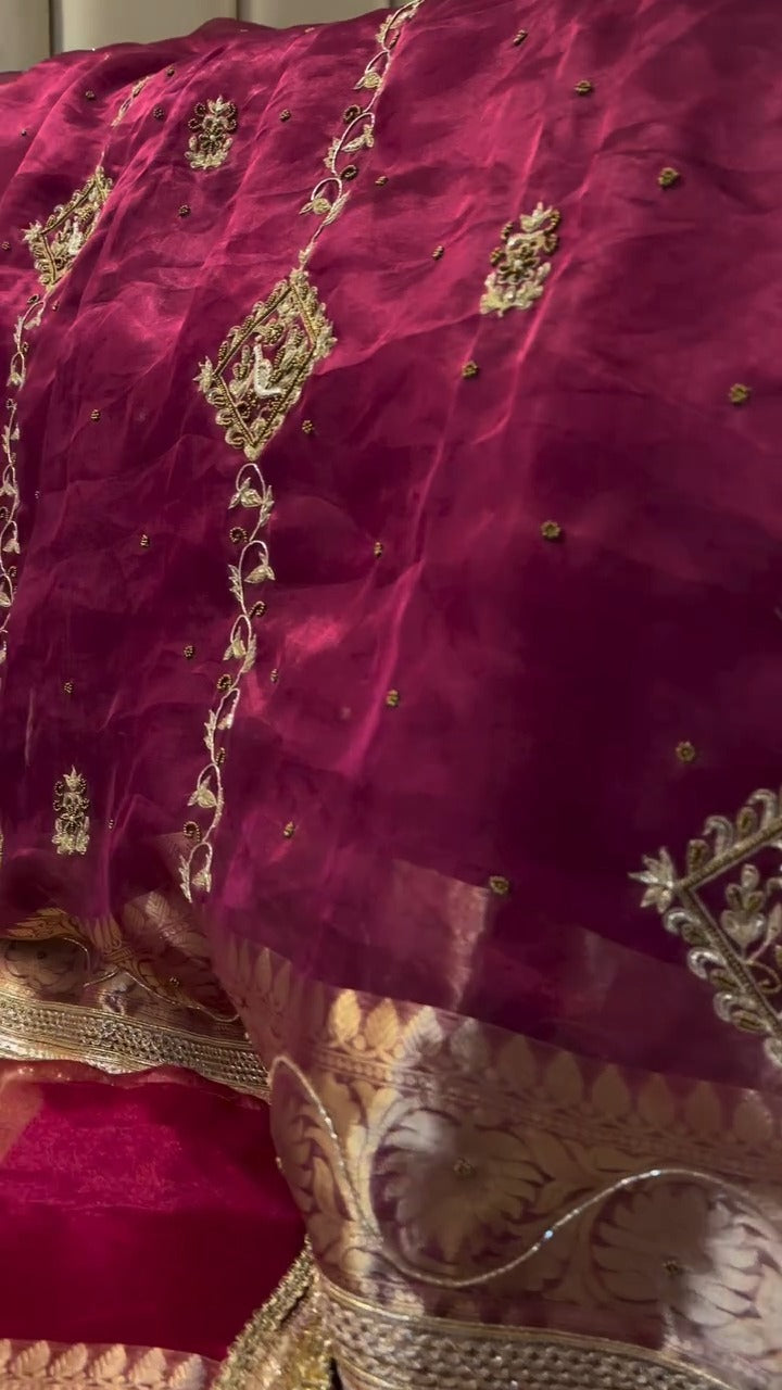 magenta Pure Banarasi Kora Silk Kadhwa Saree ❤️✨