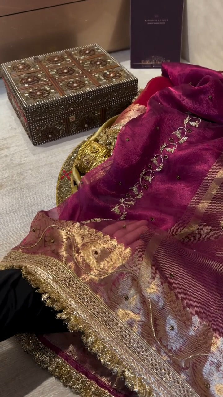 magenta Pure Banarasi Kora Silk Kadhwa Saree ❤️✨