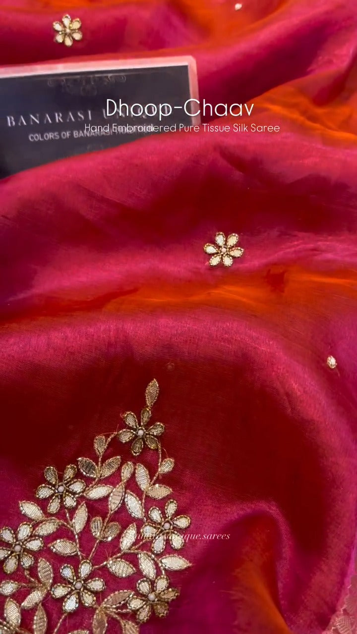 Red Dhoop Radiance Banarasi Saree 🔥🌟