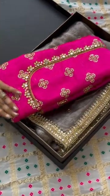 SHADOW Raw Silk Blouse with Pure Tissue Silk Banarasi Saree 🌑✨