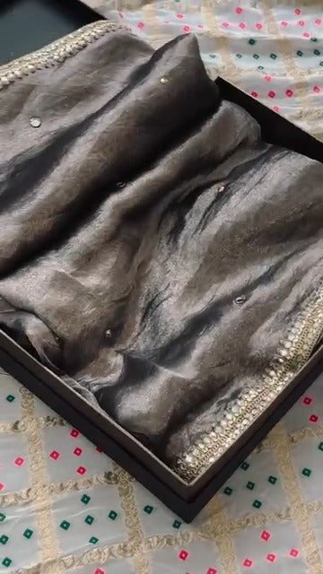 SHADOW Raw Silk Blouse with Pure Tissue Silk Banarasi Saree 🌑✨