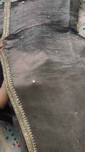 SHADOW Raw Silk Blouse with Pure Tissue Silk Banarasi Saree 🌑✨