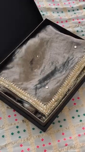 SHADOW Raw Silk Blouse with Pure Tissue Silk Banarasi Saree 🌑✨