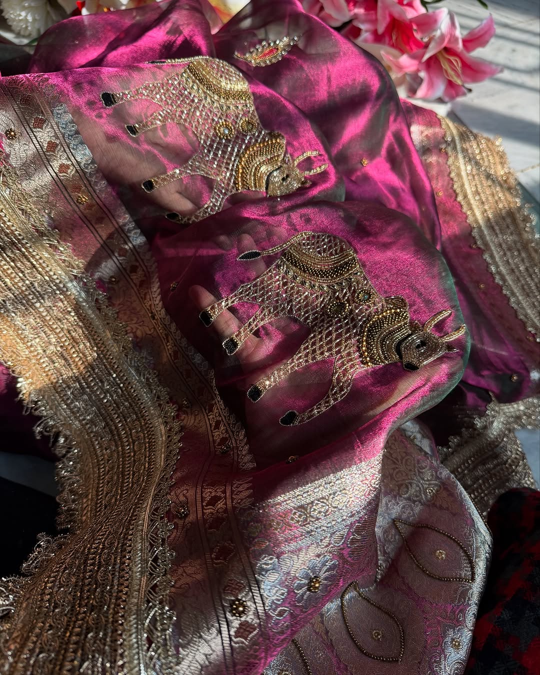 Nandi Motif Pure Banarasi Kora Silk Kadhwa Saree 🐂✨