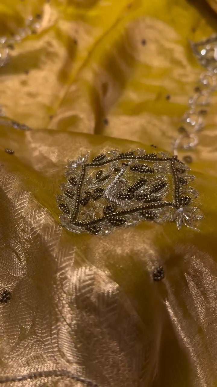 Yellow Pure Banarasi Kora Silk Kadhwa Saree 🌼✨
