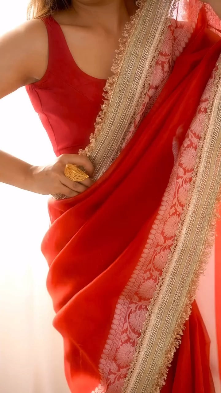 Traditional Banarasi Brocade Saree with Zari Work