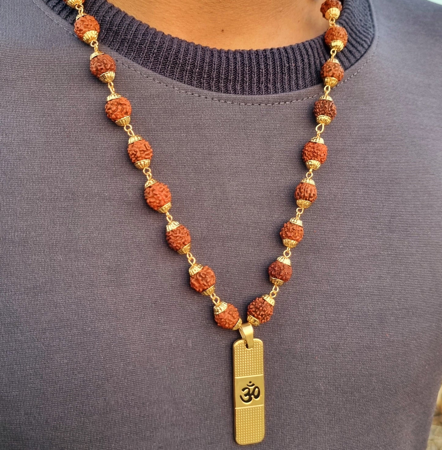 Gold Plated OM Pendant with Rudraksha Chain