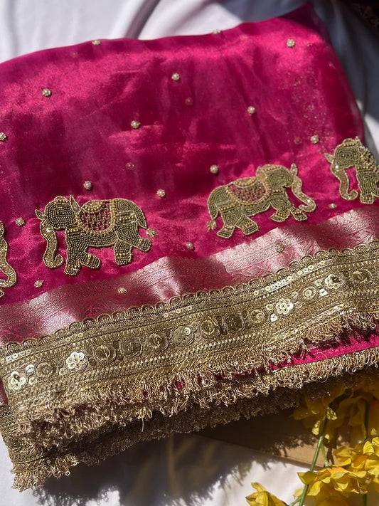 Elephant Pure Banarasi Kora Silk Kadhwa Saree 🐘✨