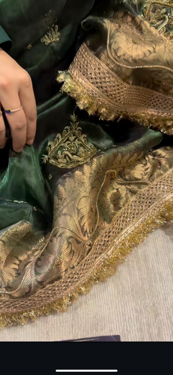 Deep Green Pure Tissue Silk Banarasi Saree 🔥✨