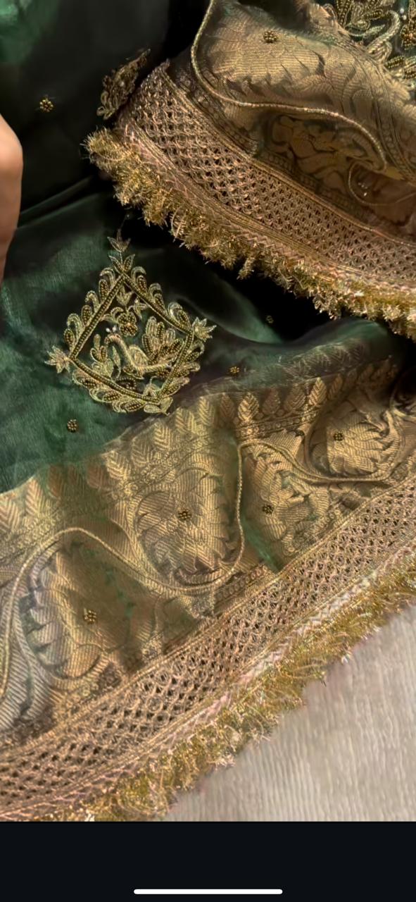 Deep Green Pure Tissue Silk Banarasi Saree 🔥✨