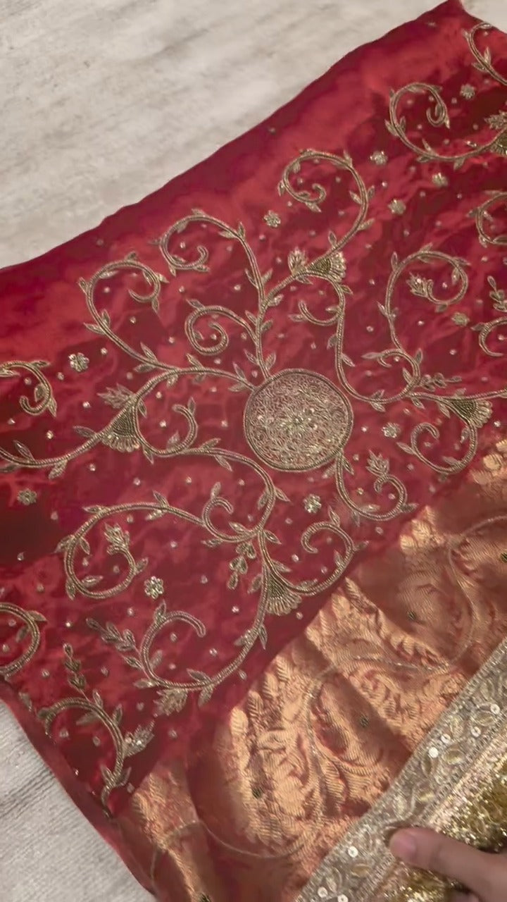 Stunning Red Pure Tissue Silk Banarasi Saree 🔥✨