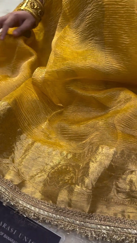Pure Crushed Yellow Tissue Banarasi Saree ✨🌼