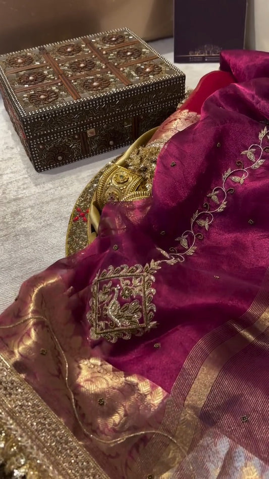 magenta Pure Banarasi Kora Silk Kadhwa Saree ❤️✨