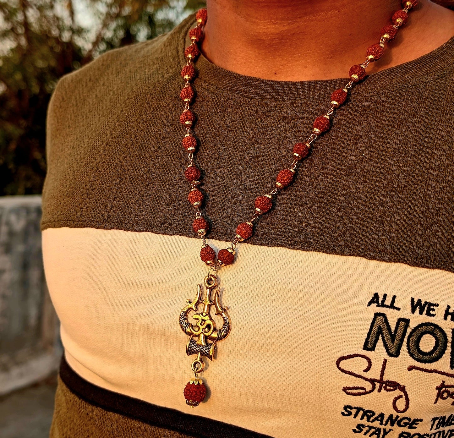 Gold Plated Trishool Rudraksha Necklace