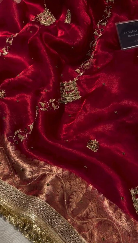 Red Pure Tissue Silk Banarasi Saree 🔥✨