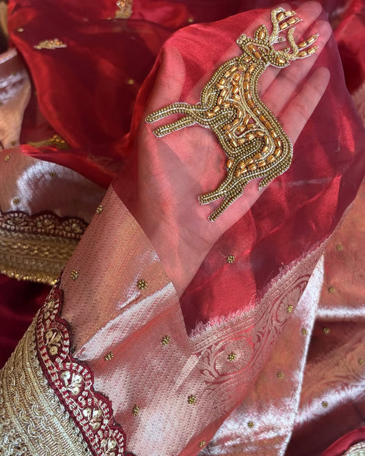 Royal Deer Pure Banarasi Kora Silk Kadhwa Saree 🦌✨