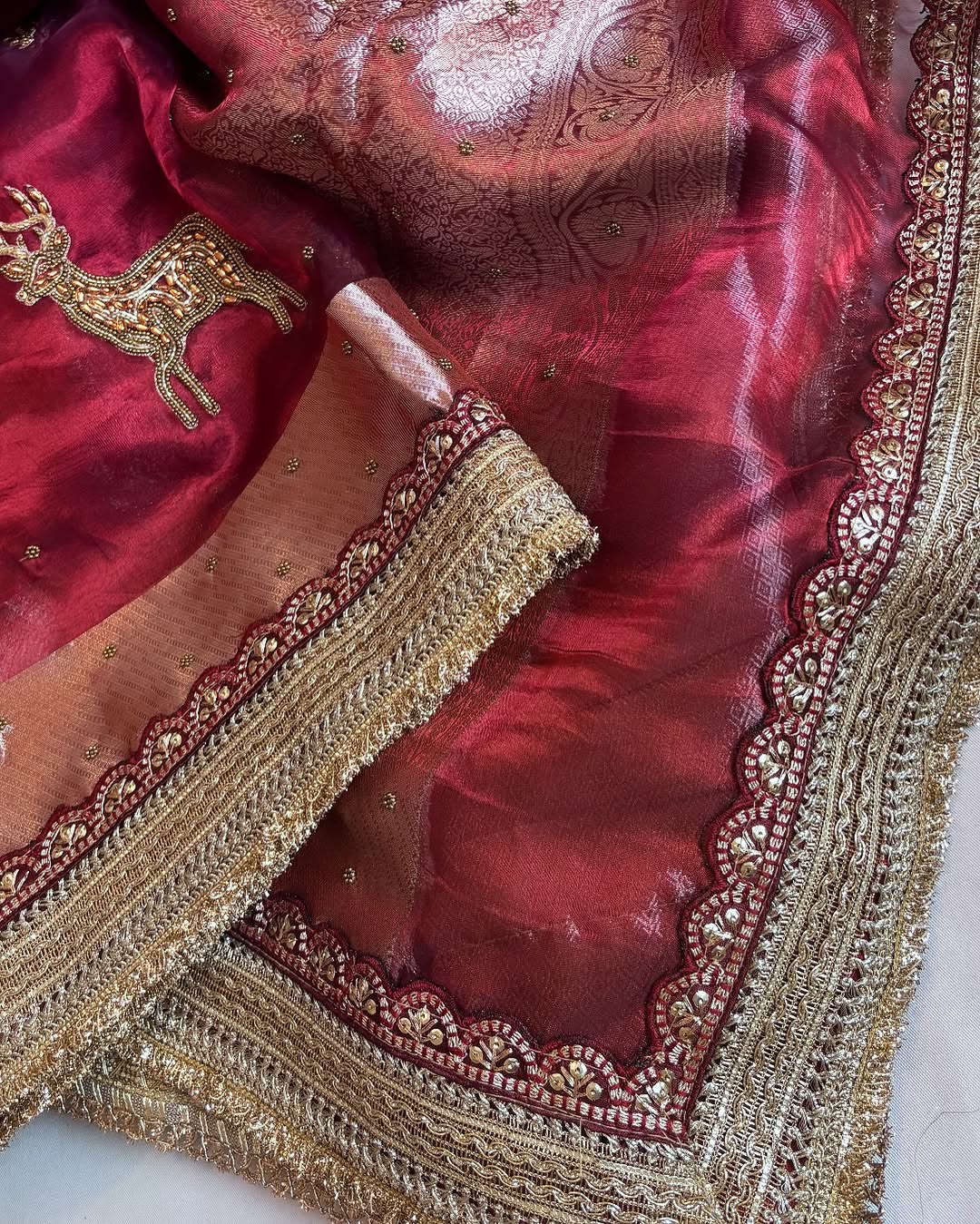 Royal Deer Pure Banarasi Kora Silk Kadhwa Saree 🦌✨