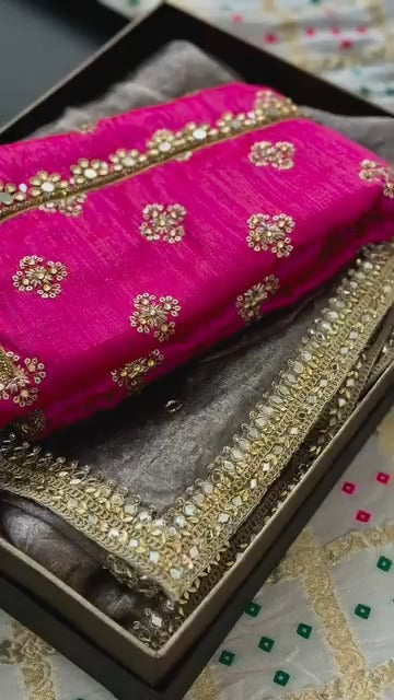 SHADOW Raw Silk Blouse with Pure Tissue Silk Banarasi Saree 🌑✨