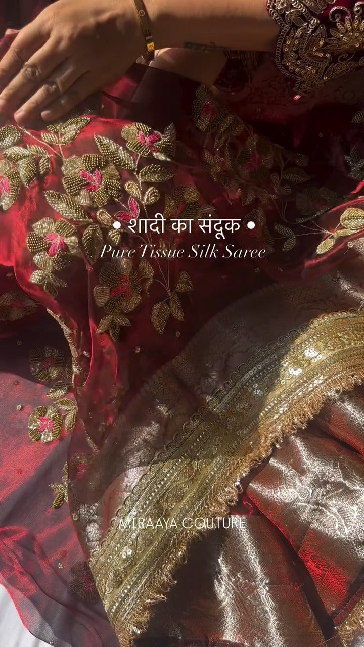 Regal Dark Wine Banarasi Tissue Silk Saree ✨🍷