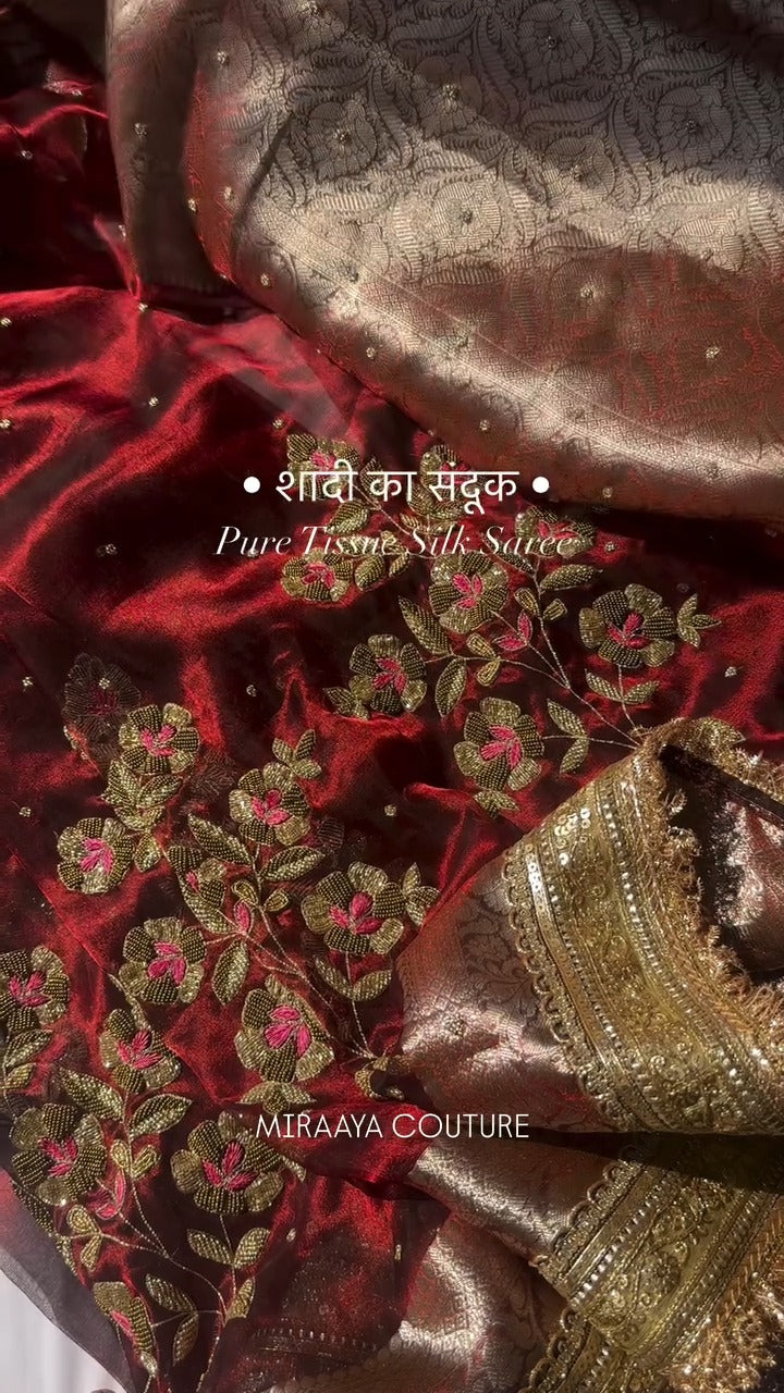 Regal Dark Wine Banarasi Tissue Silk Saree ✨🍷