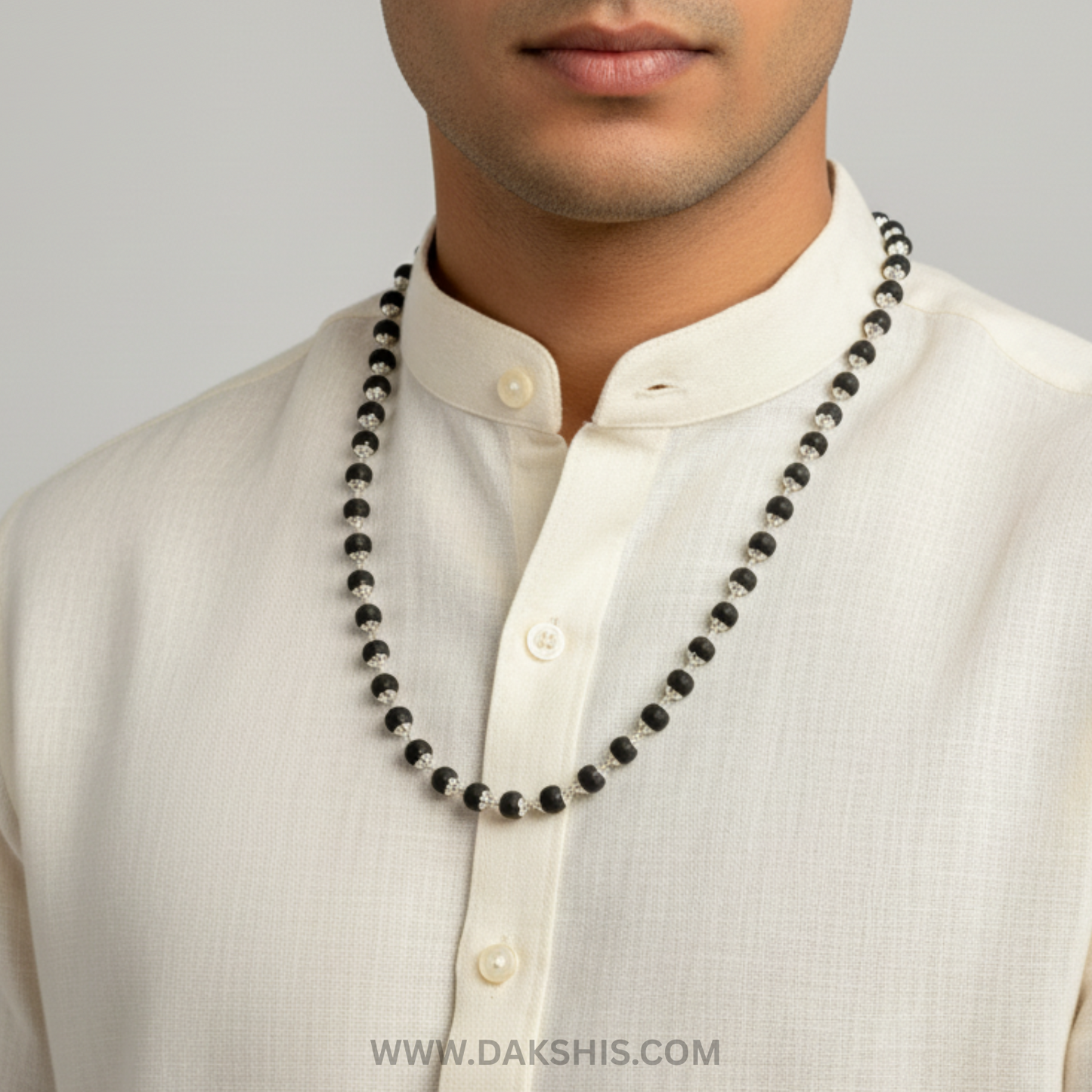 Karungali Malai Silver Cap Necklace