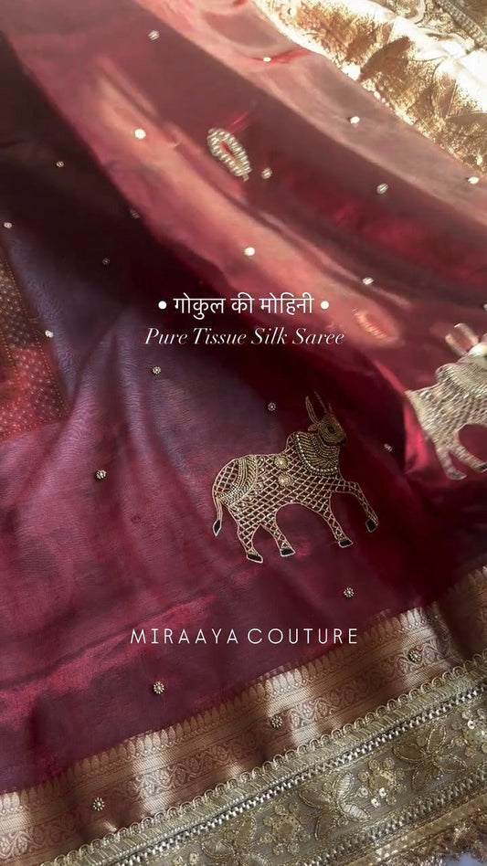 Gokul Ki Mohini - Pure Tissue Silk Saree With Hand Embroidery