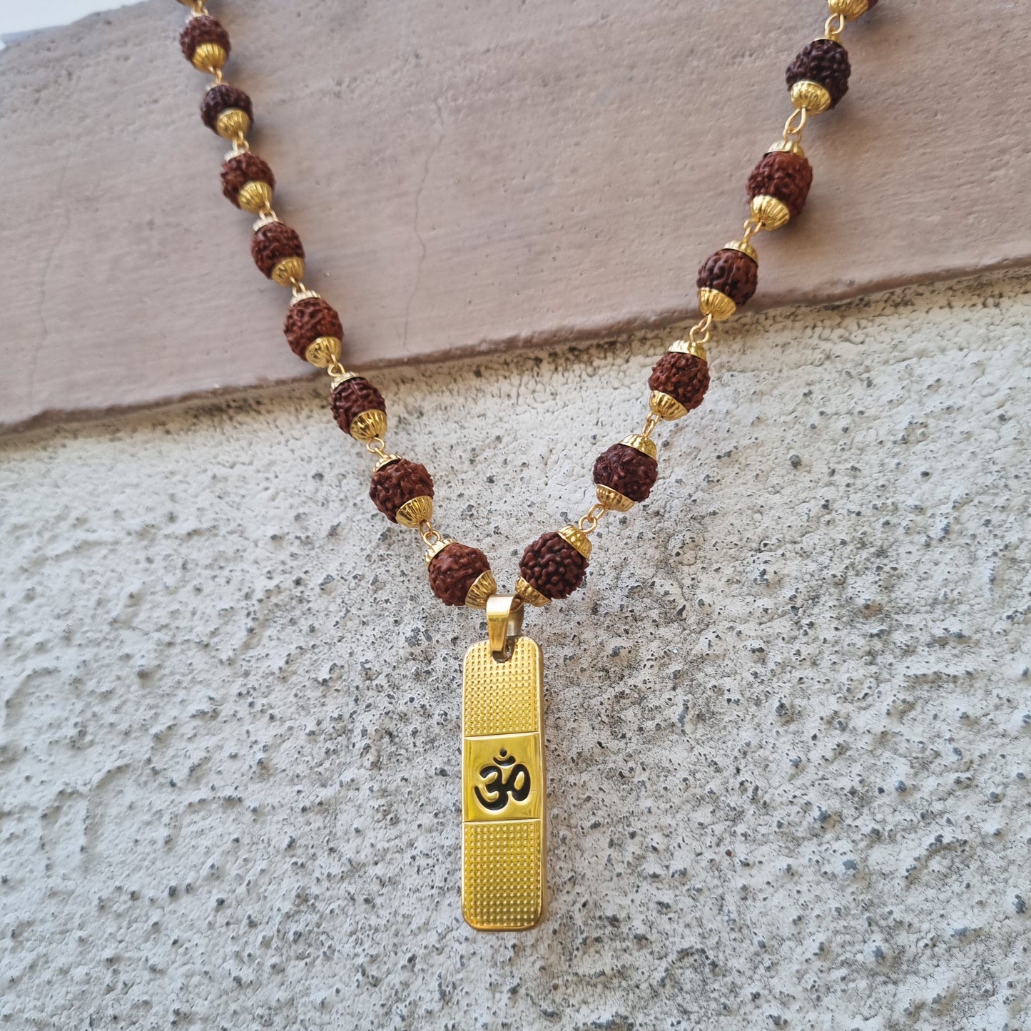 Gold Plated OM Pendant with Rudraksha Chain