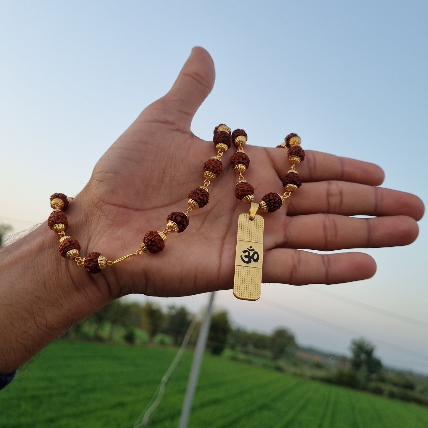 Gold Plated OM Pendant with Rudraksha Chain