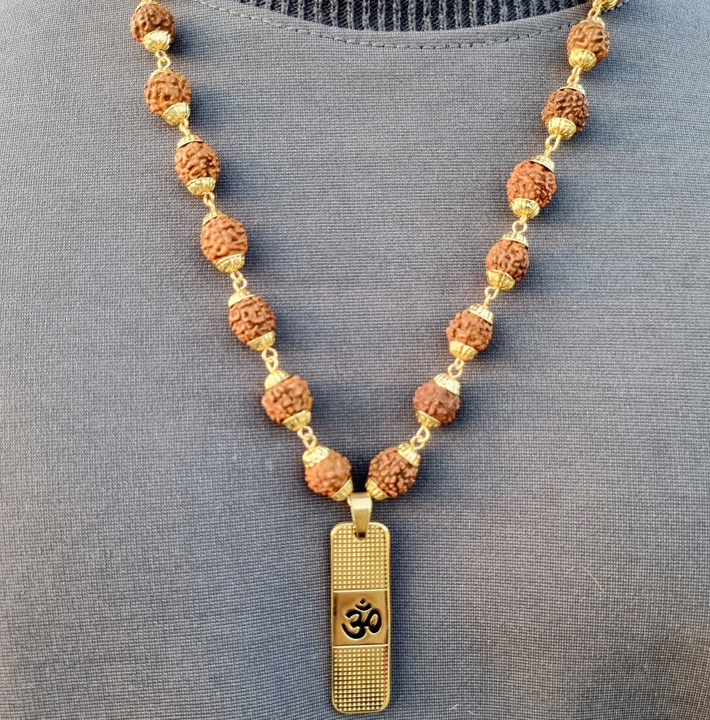 Gold Plated OM Pendant with Rudraksha Chain